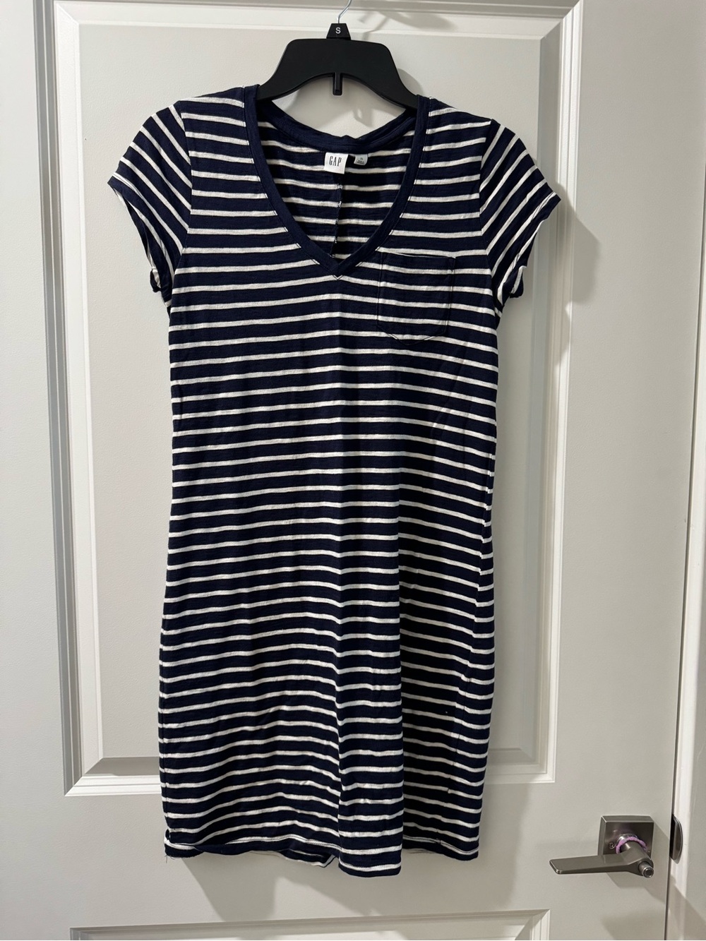 GAP Navy & White Striped V-Neck Mini Dress